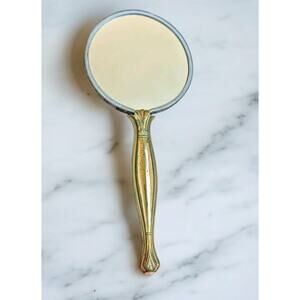 Antique Brass Hand Mirror Double Sided Gold Silver Art Nouveau Bathroom Vanity